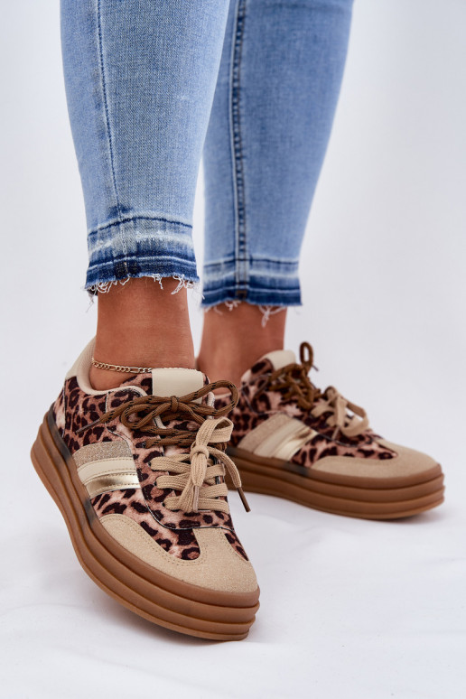 Sneakers modelio batai Moteriškas su platforma Z PodĮójnym Suvarstymasm su leopardo kailio raštais smėlio spalvos Niteria Sneakers modelio batai Moteriškas su platforma Z PodĮójnym Suvarstymasm su leopardo kailio raštais smėlio spalvos Niteria