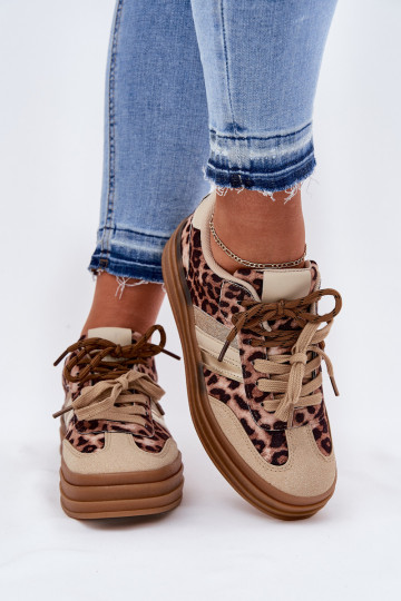 Sneakers modelio batai Moteriškas su platforma Z PodĮójnym Suvarstymasm su leopardo kailio raštais smėlio spalvos Niteria 2