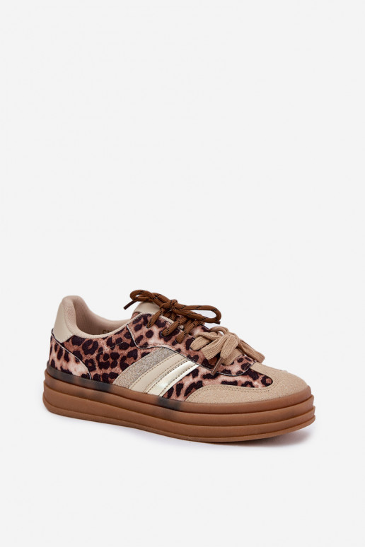 Sneakers modelio batai Moteriškas su platforma Z PodĮójnym Suvarstymasm su leopardo kailio raštais smėlio spalvos Niteria Sneakers modelio batai Moteriškas su platforma Z PodĮójnym Suvarstymasm su leopardo kailio raštais smėlio spalvos Niteria