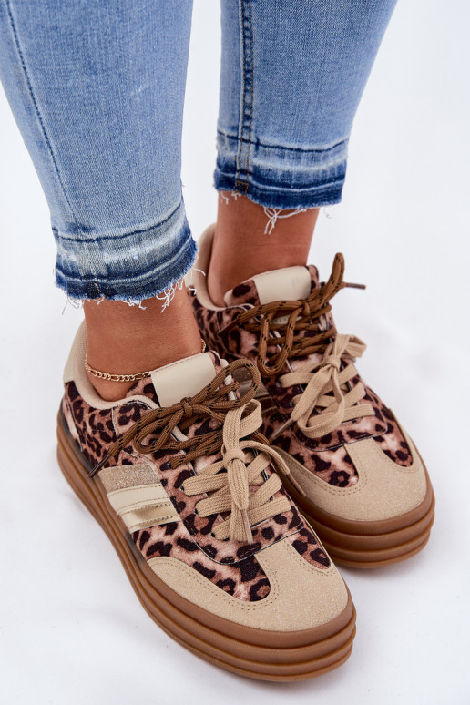 Sneakers modelio batai Moteriškas su platforma Z PodĮójnym Suvarstymasm su leopardo kailio raštais smėlio spalvos Niteria Sneakers modelio batai Moteriškas su platforma Z PodĮójnym Suvarstymasm su leopardo kailio raštais smėlio spalvos Niteria
