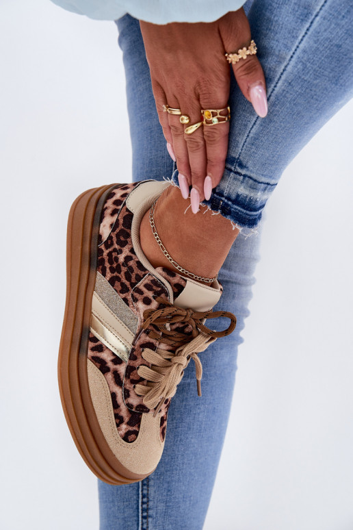 Sneakers modelio batai Moteriškas su platforma Z PodĮójnym Suvarstymasm su leopardo kailio raštais smėlio spalvos Niteria Sneakers modelio batai Moteriškas su platforma Z PodĮójnym Suvarstymasm su leopardo kailio raštais smėlio spalvos Niteria