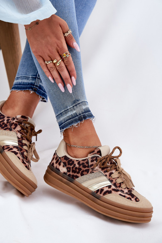 Sneakers modelio batai Moteriškas su platforma Z PodĮójnym Suvarstymasm su leopardo kailio raštais smėlio spalvos Niteria Sneakers modelio batai Moteriškas su platforma Z PodĮójnym Suvarstymasm su leopardo kailio raštais smėlio spalvos Niteria