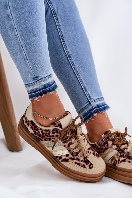 Sneakers modelio batai Moteriškas su platforma Z PodĮójnym Suvarstymasm su leopardo kailio raštais smėlio spalvos Niteria Sneakers modelio batai Moteriškas su platforma Z PodĮójnym Suvarstymasm su leopardo kailio raštais smėlio spalvos Niteria