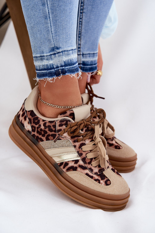 Sneakers modelio batai Moteriškas su platforma Z PodĮójnym Suvarstymasm su leopardo kailio raštais smėlio spalvos Niteria Sneakers modelio batai Moteriškas su platforma Z PodĮójnym Suvarstymasm su leopardo kailio raštais smėlio spalvos Niteria