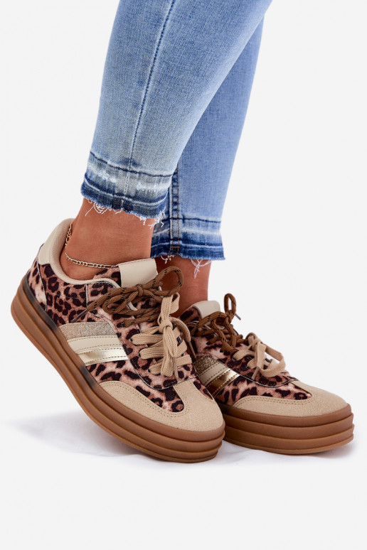Sneakers modelio batai Moteriškas su platforma Z PodĮójnym Suvarstymasm su leopardo kailio raštais smėlio spalvos Niteria Sneakers modelio batai Moteriškas su platforma Z PodĮójnym Suvarstymasm su leopardo kailio raštais smėlio spalvos Niteria