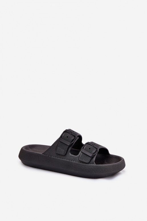 Moteriškos šlepetės su platforma su sagtimis juodos spalvos Nitiana