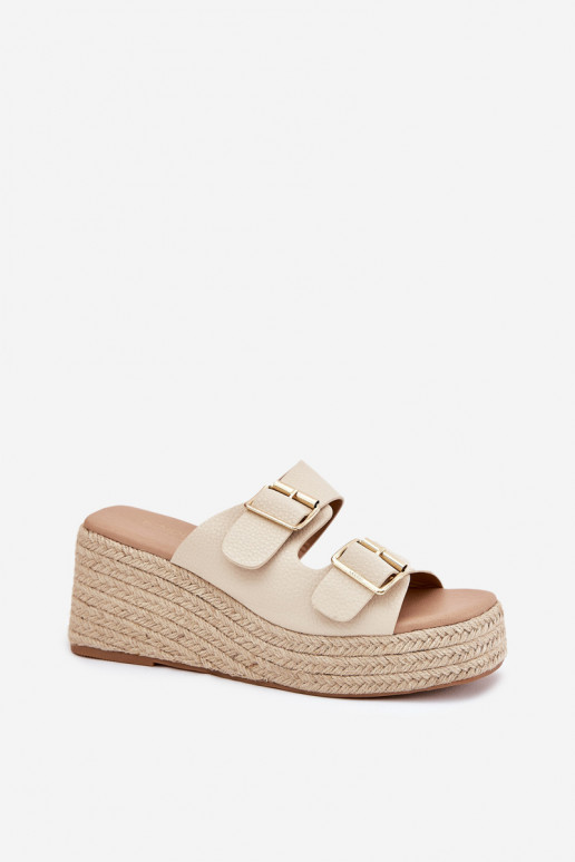 Moteriškos šlepetės Ant pleišto Su Braid I su sagtimismi smėlio spalvos Pasinea