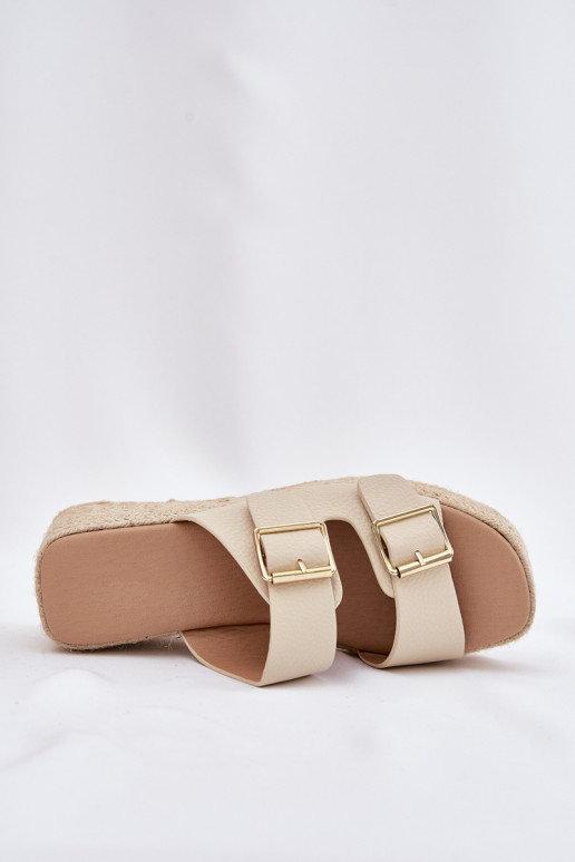 Moteriškos šlepetės Ant pleišto Su Braid I su sagtimismi smėlio spalvos Pasinea