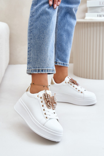 Sneakers modelio batai Moteriškas su platforma Z Drugeliaim Baltos-aukso spalvos Įjungtaritevia 2