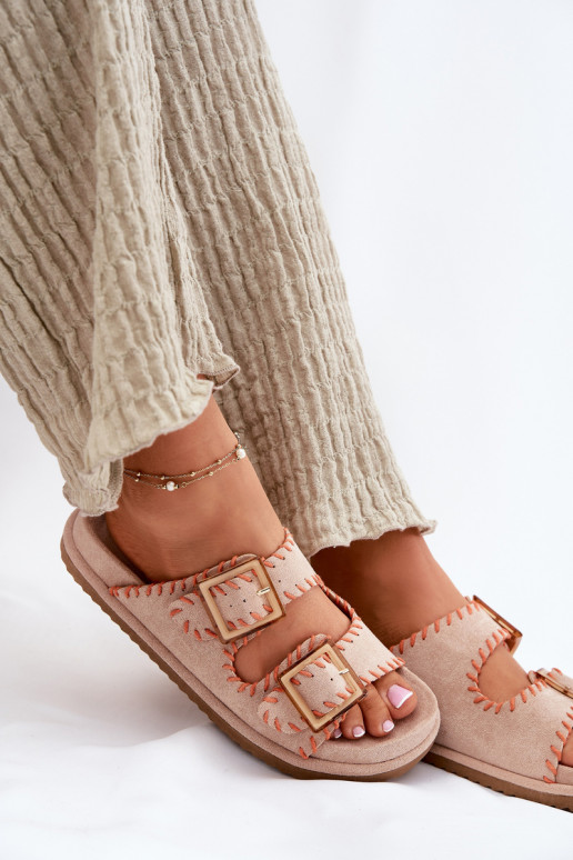 Moteriškos šlepetės su sagtimis I Ozdobnym Obszyciem smėlio spalvos Visley