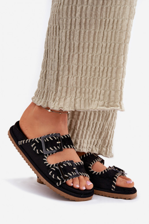 Moteriškos šlepetės su sagtimis I Ozdobnym Obszyciem juodos spalvos Visley