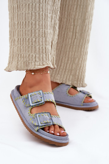 Moteriškos šlepetės su sagtimis I Ozdobnym Obszyciem mėlynos spalvos Visley