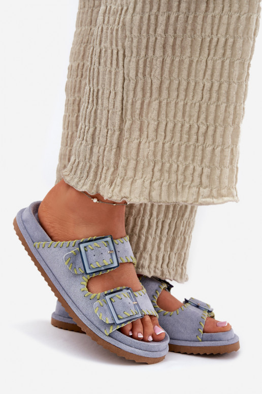 Moteriškos šlepetės su sagtimis I Ozdobnym Obszyciem mėlynos spalvos Visley