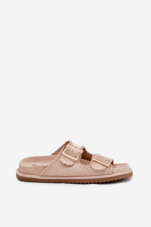 Moteriškos šlepetės su sagtimis I Ozdobnym Obszyciem smėlio spalvos Visley