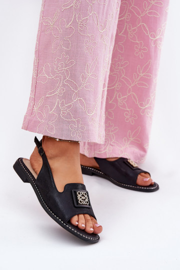 Elegantiško stiliaus Moteriškos basutės su plačiais kulniukais su ornamentais S.Barski KV51-082 juodos spalvos