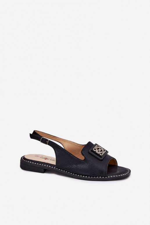 Elegantiško stiliaus Moteriškos basutės su plačiais kulniukais su ornamentais S.Barski KV51-082 juodos spalvos