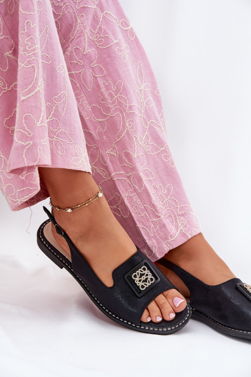 Elegantiško stiliaus Moteriškos basutės su plačiais kulniukais su ornamentais S.Barski KV51-082 juodos spalvos