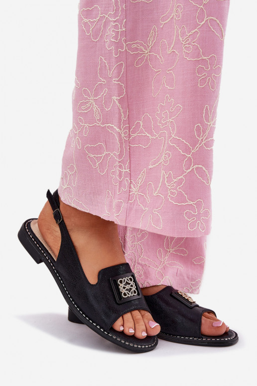 Elegantiško stiliaus Moteriškos basutės su plačiais kulniukais su ornamentais S.Barski KV51-082 juodos spalvos