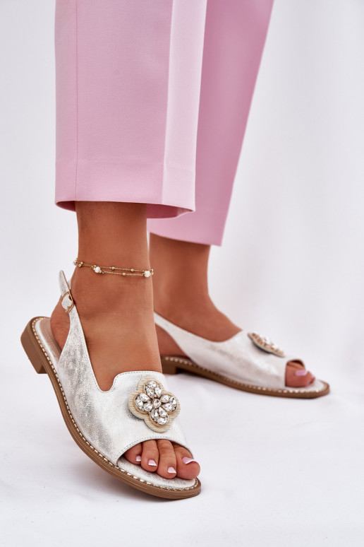 Moteriškos basutės su plačiais kulniukais Su puošniais Detalem S.Barski KV51-080 sidabro spalvos