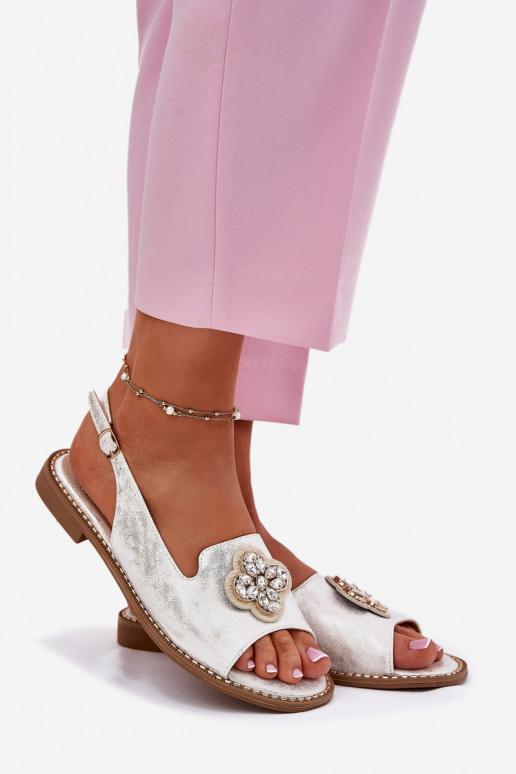 Moteriškos basutės su plačiais kulniukais Su puošniais Detalem S.Barski KV51-080 sidabro spalvos