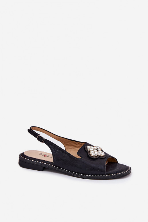 Moteriškos basutės su plačiais kulniukais Su puošniais Detalem S.Barski KV51-080 juodos spalvos