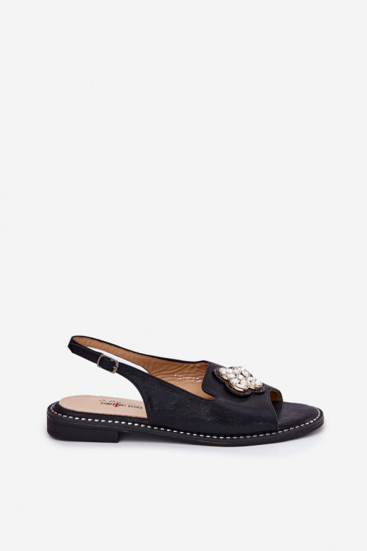 Moteriškos basutės su plačiais kulniukais Su puošniais Detalem S.Barski KV51-080 juodos spalvos