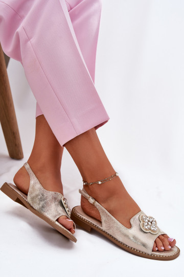 Moteriškos basutės su plačiais kulniukais Su puošniais Detalem S.Barski KV51-080 aukso spalvos