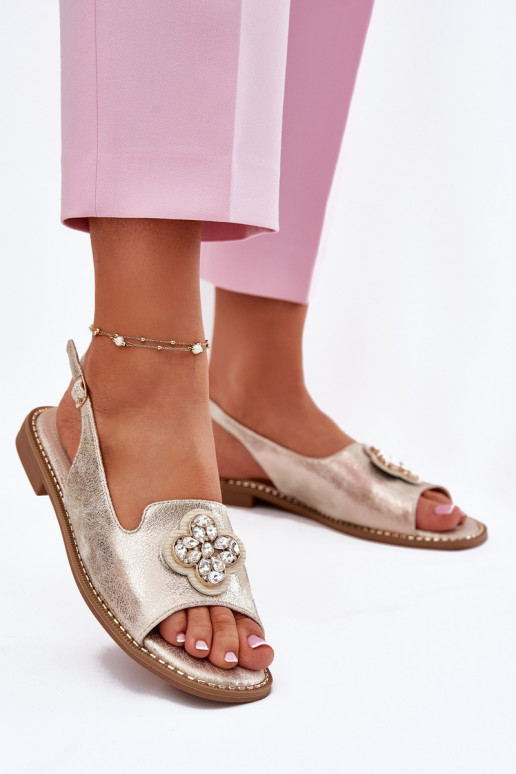 Moteriškos basutės su plačiais kulniukais Su puošniais Detalem S.Barski KV51-080 aukso spalvos