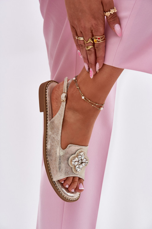 Moteriškos basutės su plačiais kulniukais Su puošniais Detalem S.Barski KV51-080 aukso spalvos