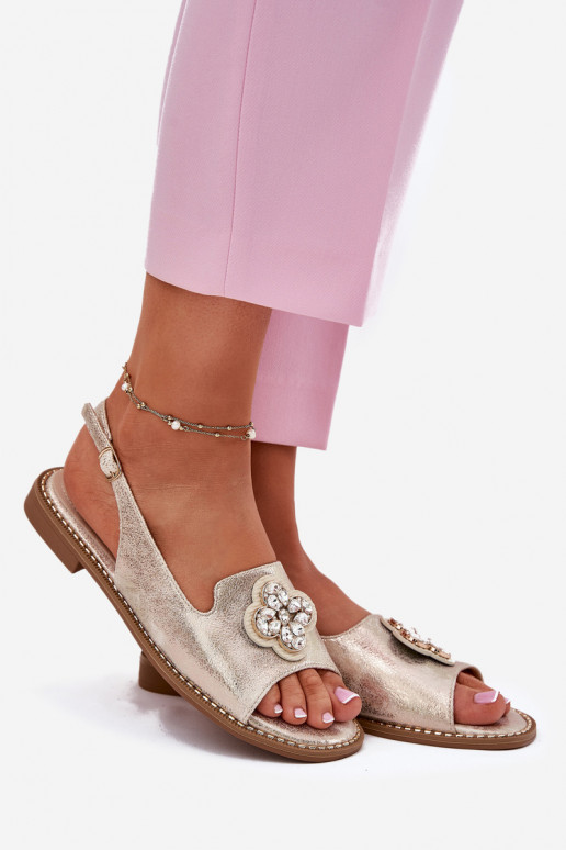 Moteriškos basutės su plačiais kulniukais Su puošniais Detalem S.Barski KV51-080 aukso spalvos