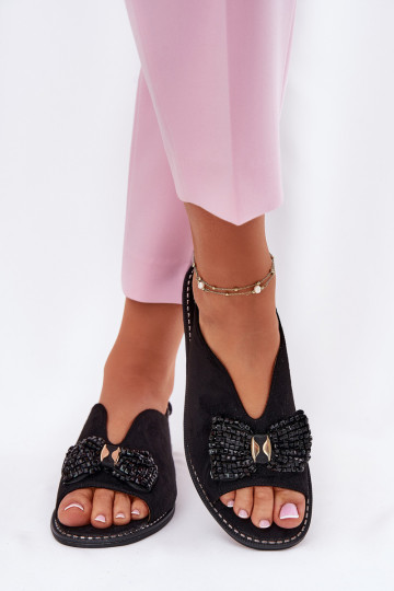 Moteriškos basutės su kaspinais su plačiais kulniukais S.Barski KV51-014 juodos spalvos 2