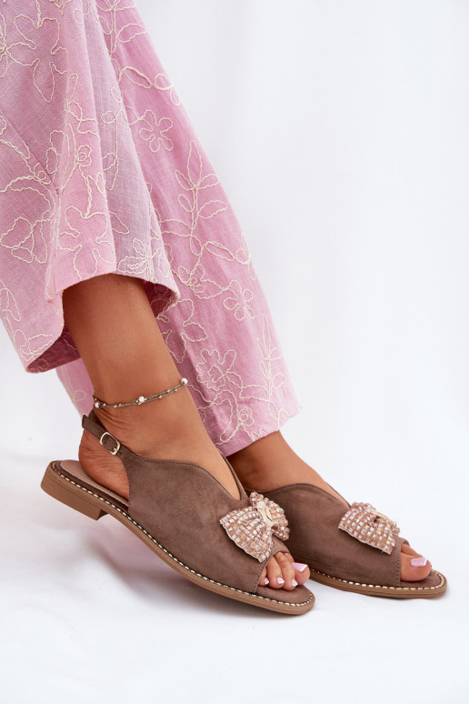 Moteriškos basutės su kaspinais su plačiais kulniukais S.Barski KV51-014 smėlio spalvos