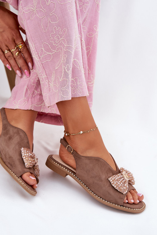 Moteriškos basutės su kaspinais su plačiais kulniukais S.Barski KV51-014 smėlio spalvos