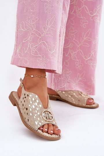 Moteriškos basutės su plačiais kulniukais su ornamentais S.Barski KV51-094 aukso spalvos