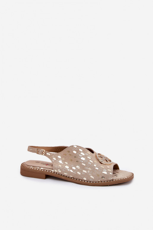 Moteriškos basutės su plačiais kulniukais su ornamentais S.Barski KV51-094 aukso spalvos