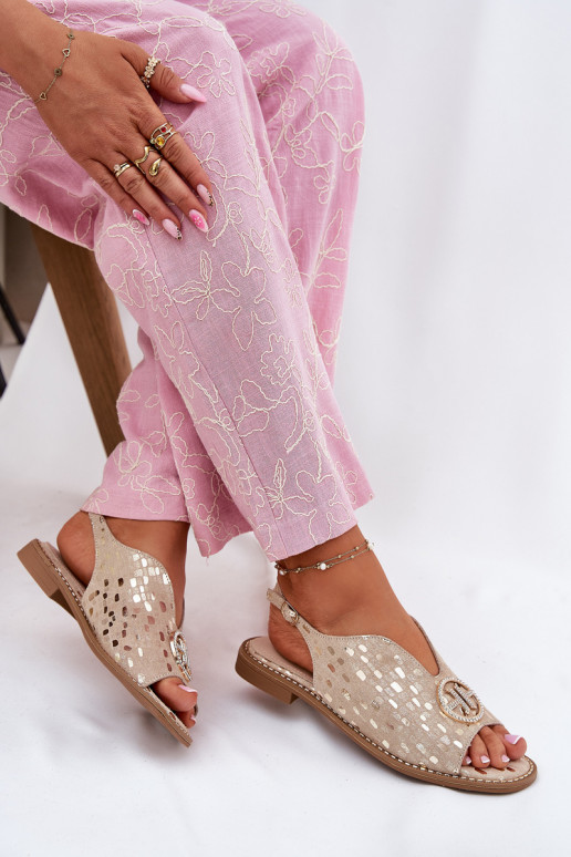 Moteriškos basutės su plačiais kulniukais su ornamentais S.Barski KV51-094 aukso spalvos