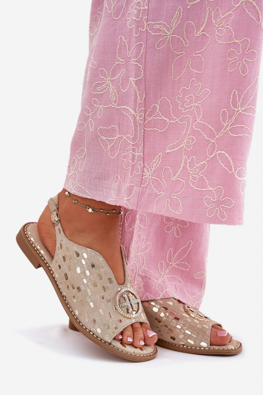 Moteriškos basutės su plačiais kulniukais su ornamentais S.Barski KV51-094 aukso spalvos