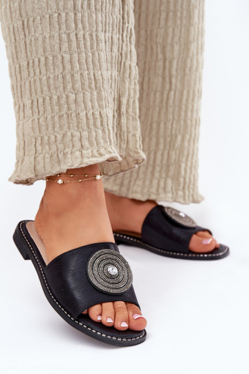 Moteriškos šlepetės su plačiais kulniukais su ornamentais S.Barski KV51-013 juodos spalvos 2