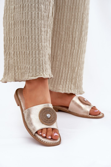 Moteriškos šlepetės su plačiais kulniukais su ornamentais S.Barski KV51-013 aukso spalvos