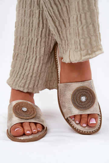 Moteriškos šlepetės su plačiais kulniukais su ornamentais S.Barski KV51-013 aukso spalvos 2