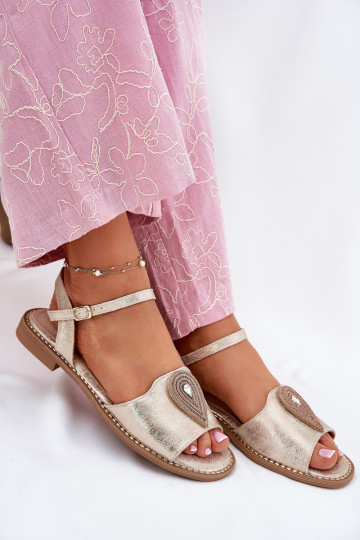 Moteriškos basutės su plačiais kulniukais su ornamentais S.Barski KV51-098 aukso spalvos