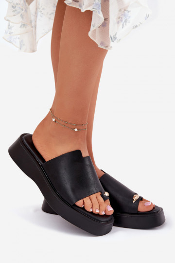 Moteriškos šlepetės su platforma Su puošniais Detalem juodos spalvos Linosea 2