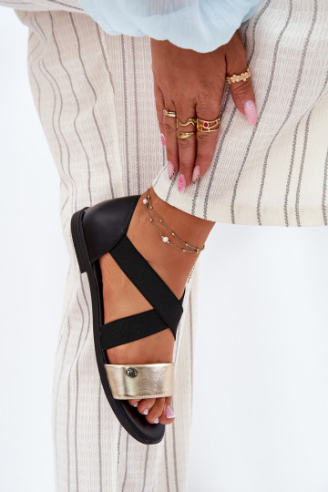 Lygiapadės basutės moterims Z Elastycznymi Paskami Juodos ir-aukso spalvos Tai turirinea 2