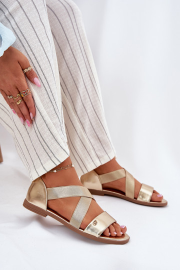 Lygiapadės basutės moterims Z Elastycznymi Paskami aukso spalvos Tai turirinea