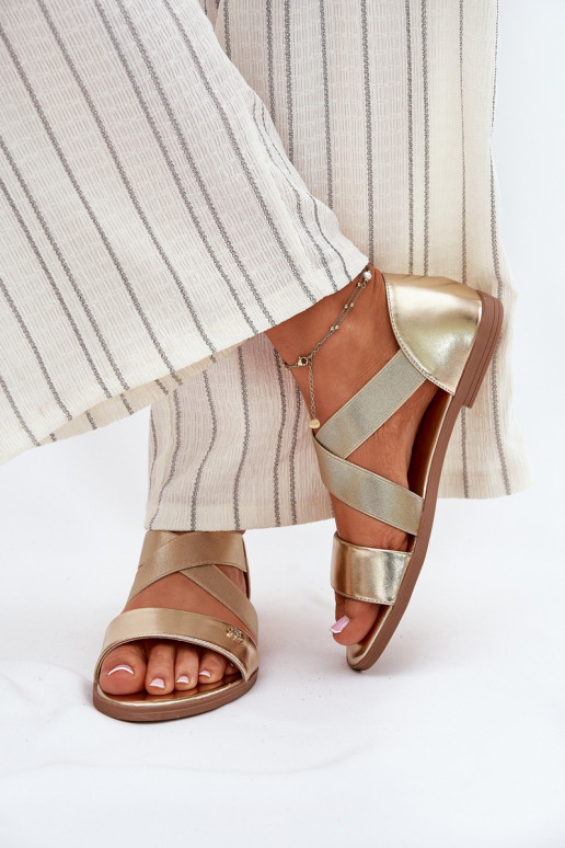 Lygiapadės basutės moterims Z Elastycznymi Paskami aukso spalvos Tai turirinea