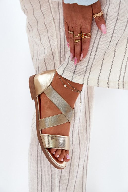 Lygiapadės basutės moterims Z Elastycznymi Paskami aukso spalvos Tai turirinea