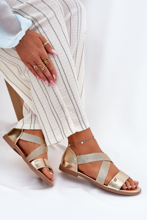 Lygiapadės basutės moterims Z Elastycznymi Paskami aukso spalvos Tai turirinea