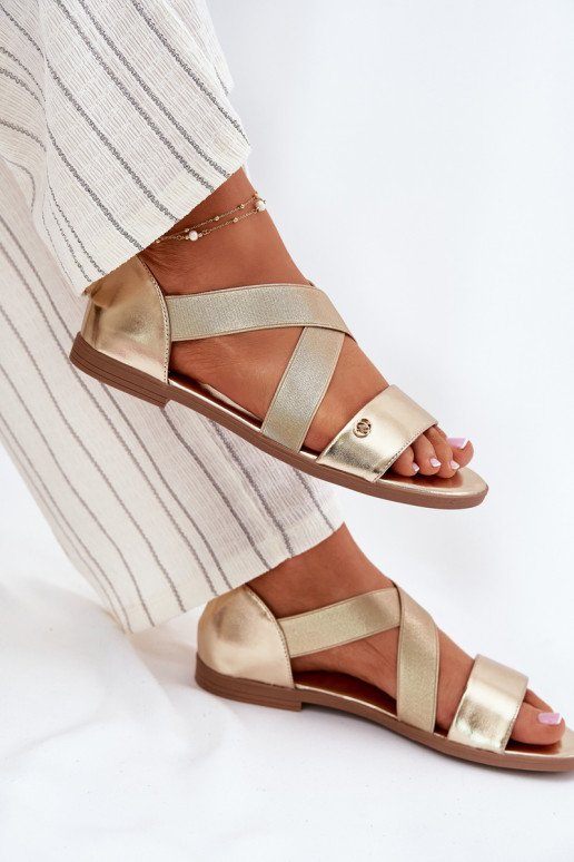 Lygiapadės basutės moterims Z Elastycznymi Paskami aukso spalvos Tai turirinea