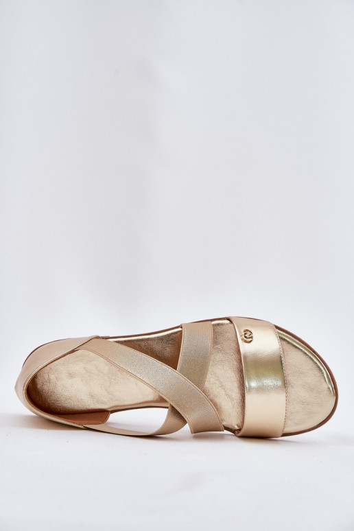 Lygiapadės basutės moterims Z Elastycznymi Paskami aukso spalvos Tai turirinea