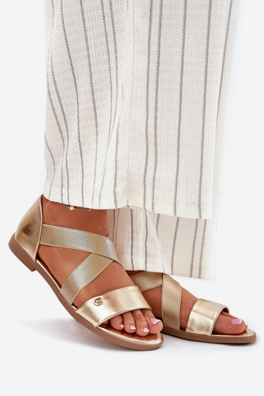 Lygiapadės basutės moterims Z Elastycznymi Paskami aukso spalvos Tai turirinea